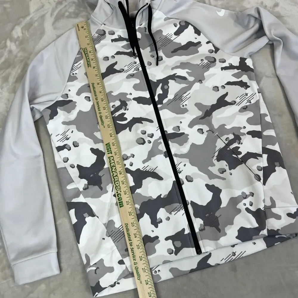 Nike Sweater Mens Medium Gray Camo Full‎ Zip Hoodie Dri Fit Fleece Lined Casual